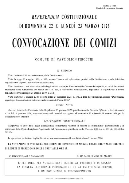 Referendum 22/23 marzo 2026 - Convocazione Comizi Elettorali