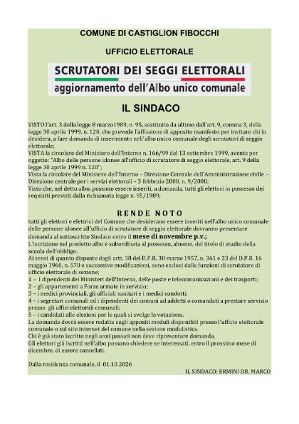 Aggiornamento Albo Scrutatori - anno 2027