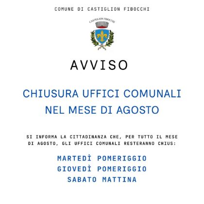 MODIFICA TEMPORANEA DEGLI ORARI DI APERTURA DEGLI UFFICI COMUNALI: CHIUSURA POMERIDIANA e del SABATO MATTINA