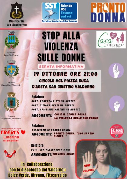 Stop alla violenza sulle donne: serata informativa giovedì 19 ottobre