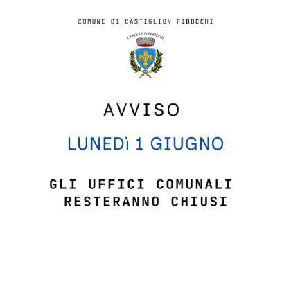 Chiusura uffici comunali Lunedì 01/06/2026