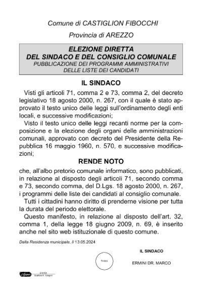 Elezioni 8/9 giugno 2024 - pubblicazione programma lista ammessa