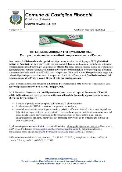 referendum 8/9 giugno 2025 - Espressione voto per elettori che si trovano temporaneamente all'estero