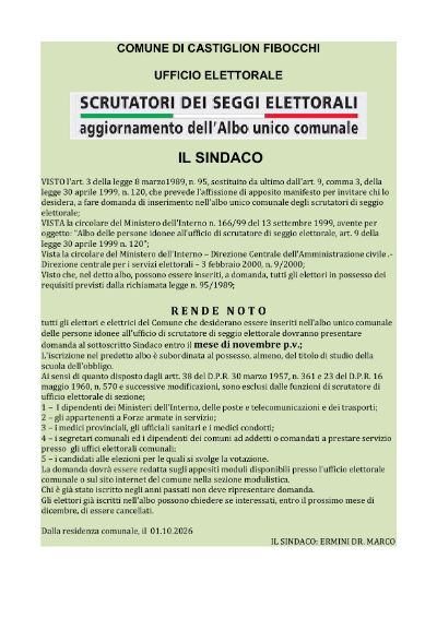 aggiornamento albo comunale per la nomina degli scrutatori di seggio elettorale