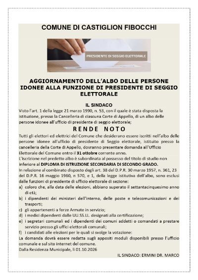 aggiornamento albo presidenti di seggio - anno 2027