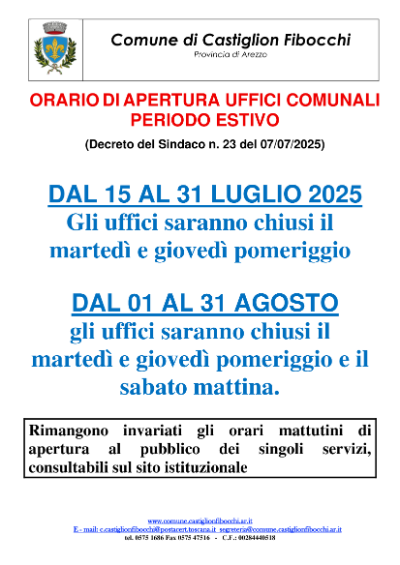 Chiusura uffici comunali pomeriggi