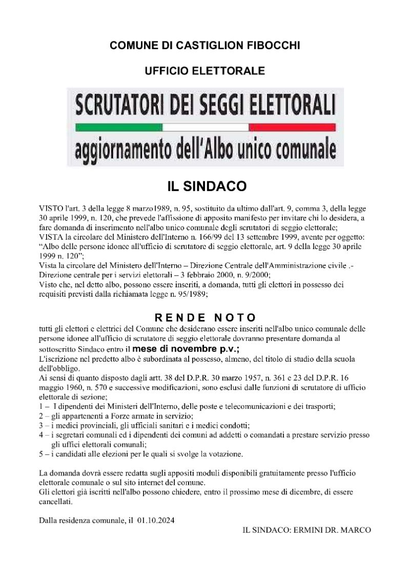 Aggiornamento Albo Scrutatori - anno 2025