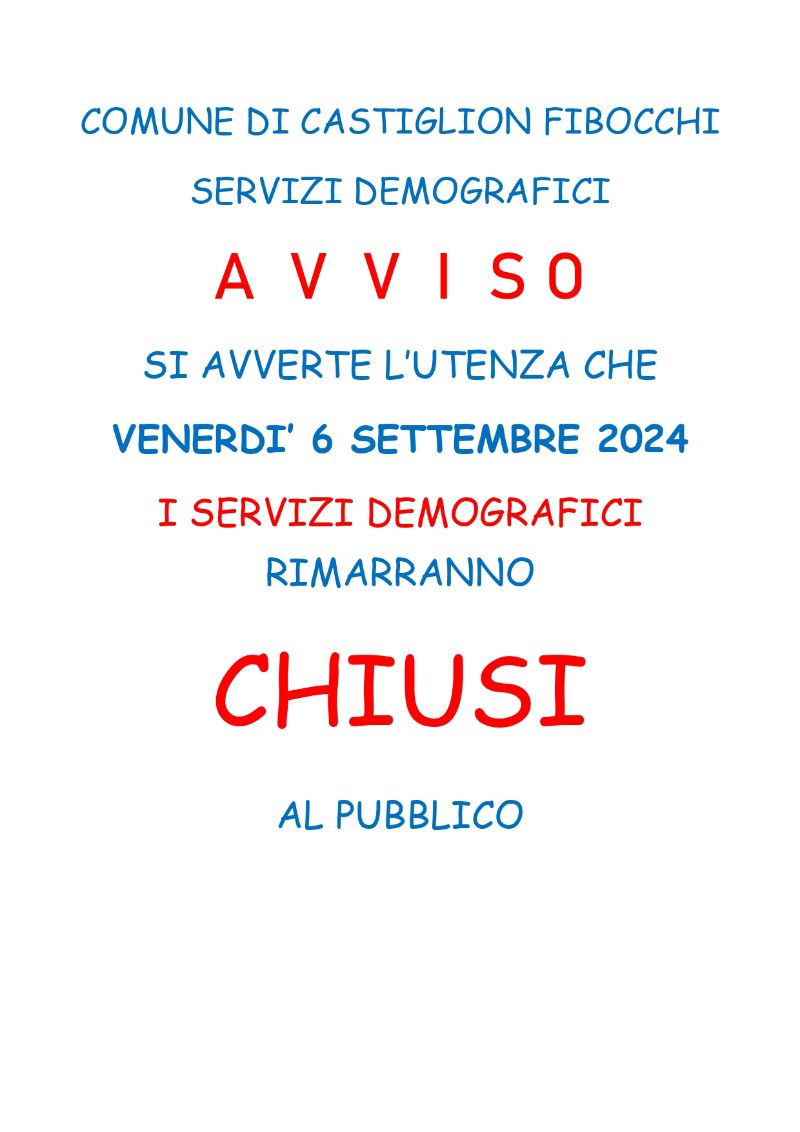 Chiusura Servizi Demografici