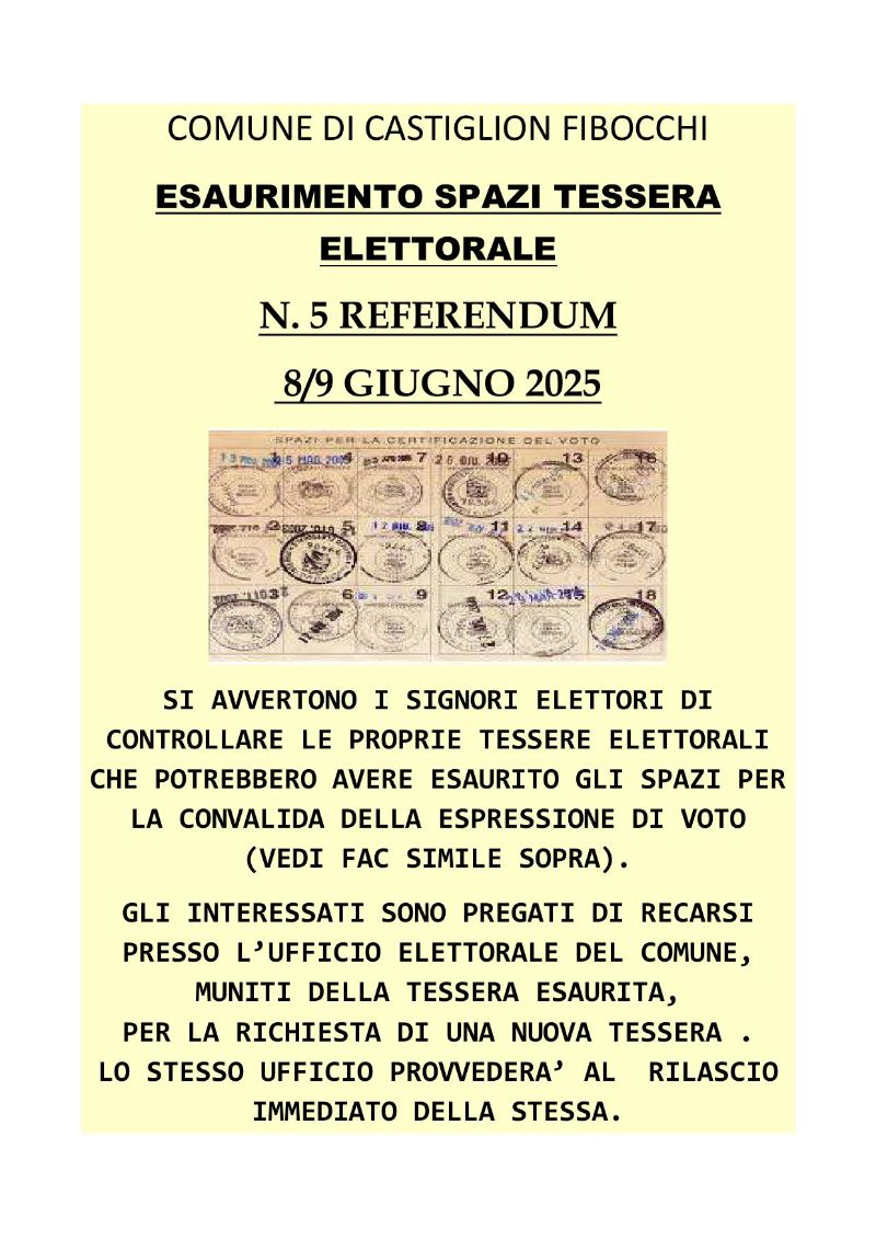 REFERENDUM 8/9 GIUGNO 2025 - TESSERA ELETTORALE