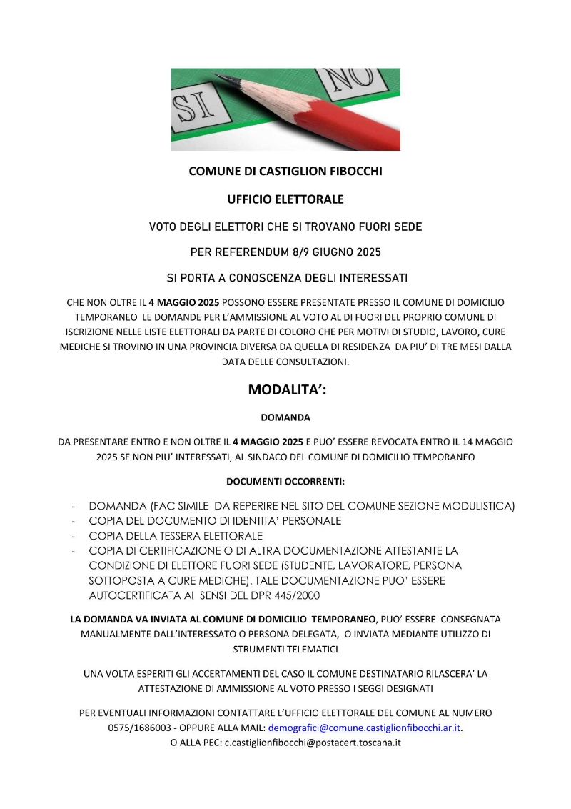 Referendum 8/9 giugno 2025 - Espressione del voto fuori sede