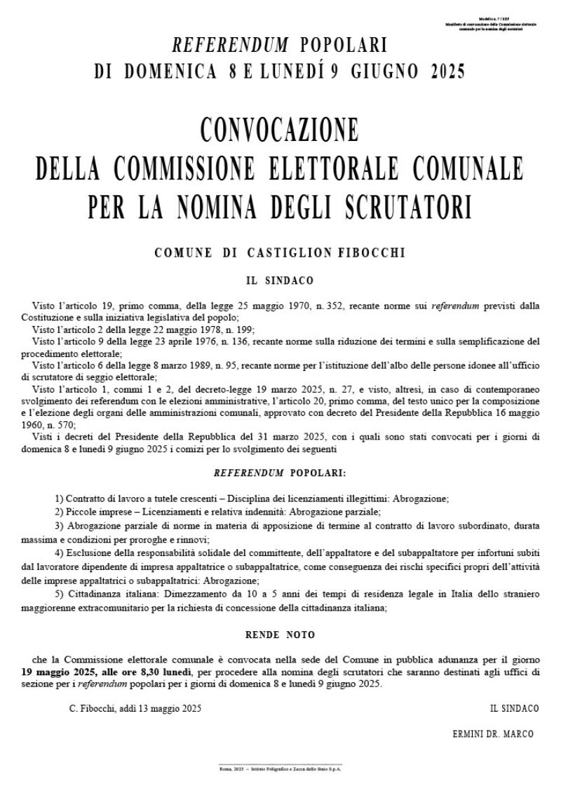 Convocazione Commissione Elettorale per nomina scrutatori