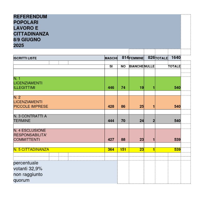 Referendum 8/9 giugno 2025 - risultati scrutinio