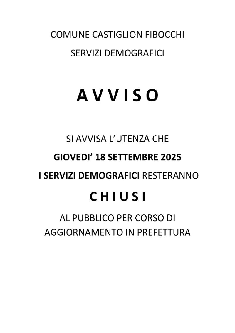 Chiusura al pubblico servizi demografici