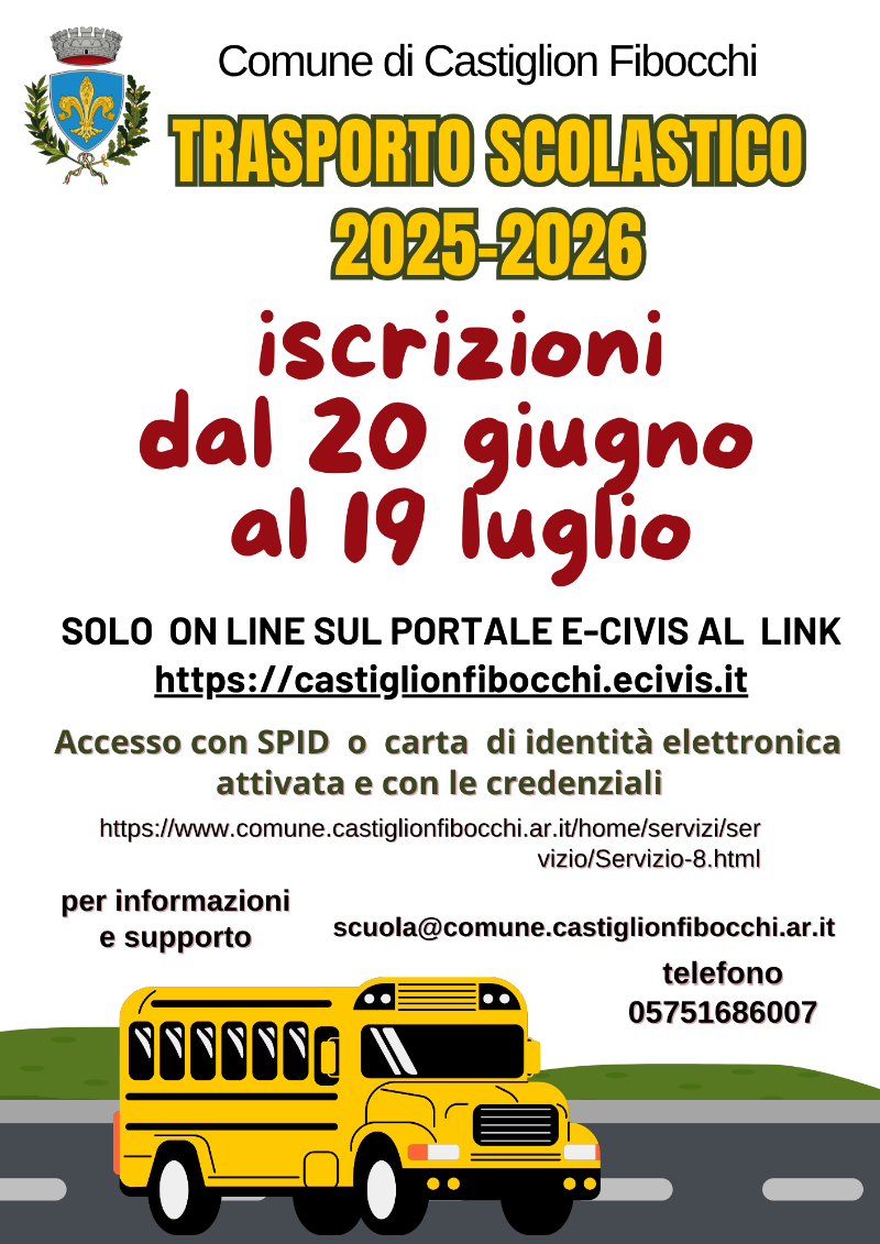 Apertura iscrizioni trasporto scolastico 2025-2026