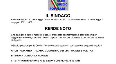 Aggiornamento Albi dei Giudici Popolari per la Corte di Assise e Corte di Assise Appello Aggiornamento Albi dei Giudici Popolari per la Corte di Assise e Corte di Assise Appello