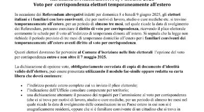 referendum 8/9 giugno 2025 - Espressione voto per elettori che si trovano temporaneamente all'estero