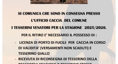  Tesserini venatori stagione 2025/2026