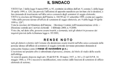 Aggiornamento Albo scrutatori di seggio per l'anno 2026 Aggiornamento Albo scrutatori di seggio per l'anno 2026