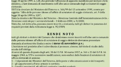 aggiornamento albo comunale per la nomina degli scrutatori di seggio elettorale