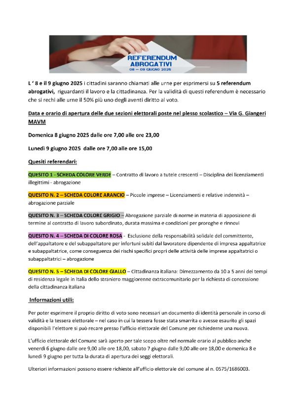 Referendum 8/ 9 giugno 2025 
